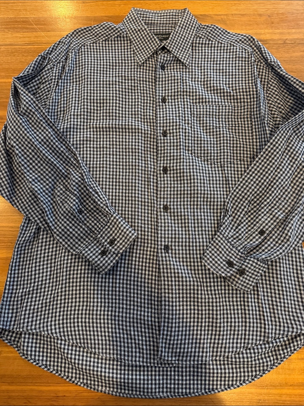 Vintage Yves Saint Laurent YSL Mens Plaid SZ XL Button Down Long Sleeve